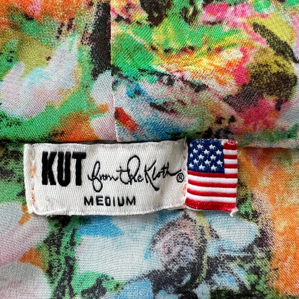 KUT from the‎ Kloth Sleeveless Floral Blouse Medium Draped Front Sheer USA Made